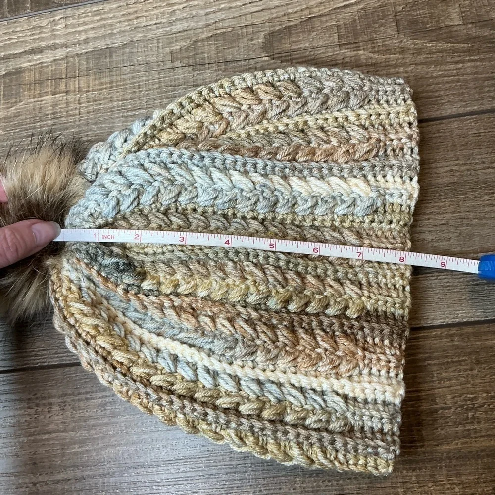 Handcrafted Crochet Multicolor Winter Hat Snowy Wheat Stitch Beanie with Pom Pom